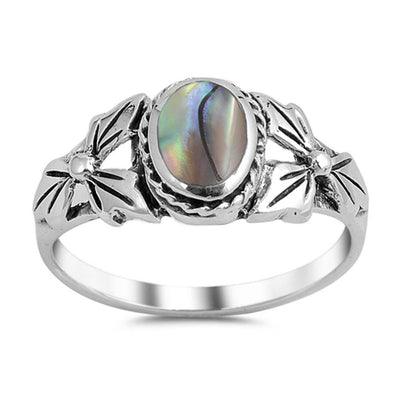 Sterling Silver With Abalone Cubic Zirconia Stone RingAnd Face Height 9mm