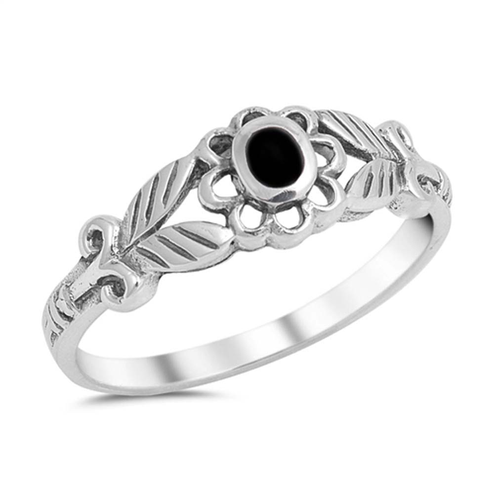 Sterling Silver With Black Onyx Cubic Zirconia Stone Ring, Face Height 7mm
