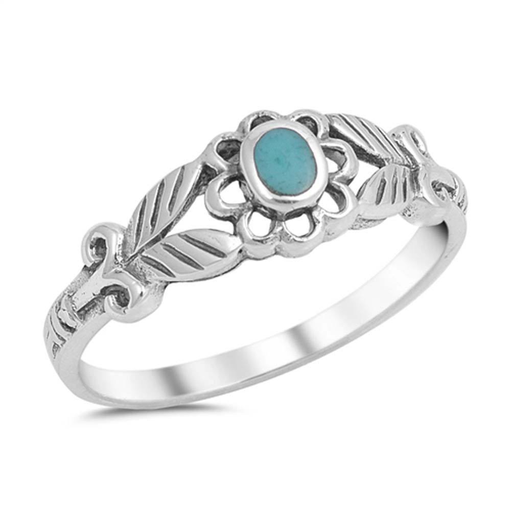 Sterling Silver With Stabilized Turquoise Cubic Zirconia Stone Ring, Face Height 7mm