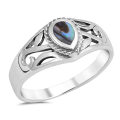 Sterling Silver With Abalone Cubic Zirconia Stone RingAnd Face Height 9mm