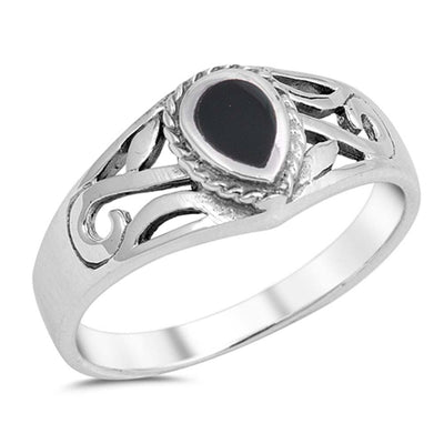 Sterling Silver With Black Onyx Cubic Zirconia Stone RingAnd Face Height 9mm