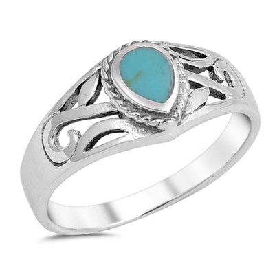 Sterling Silver With Stabilized Turquoise Cubic Zirconia Stone RingAnd Face Height 9mm