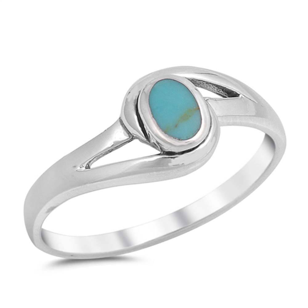 Sterling Silver With Stabilized Turquoise Cubic Zirconia Stone RingAnd Face Height 9mm