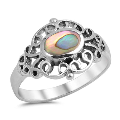 Sterling Silver With Abalone Cubic Zirconia Stone RingAnd Face Height 14mm