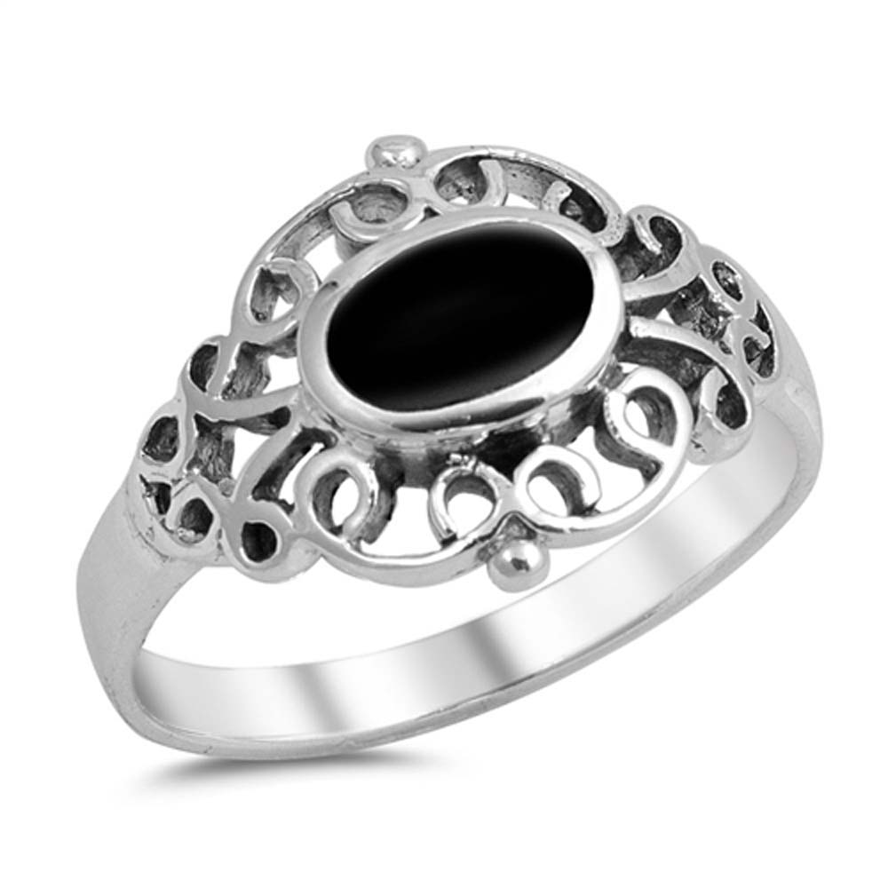 Sterling Silver With Black Onyx Cubic Zirconia Stone RingAnd Face Height 14mm