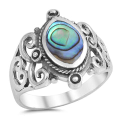 Sterling Silver With Abalone Cubic Zirconia Stone RingAnd Face Height 18mm
