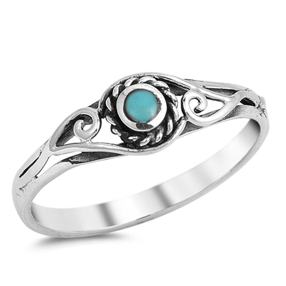 Sterling Silver Round Stabilized Turquoise Stone Ring