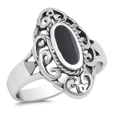 Sterling Silver With Black Onyx Cubic Zirconia Stone RingAnd Face Height 20mm