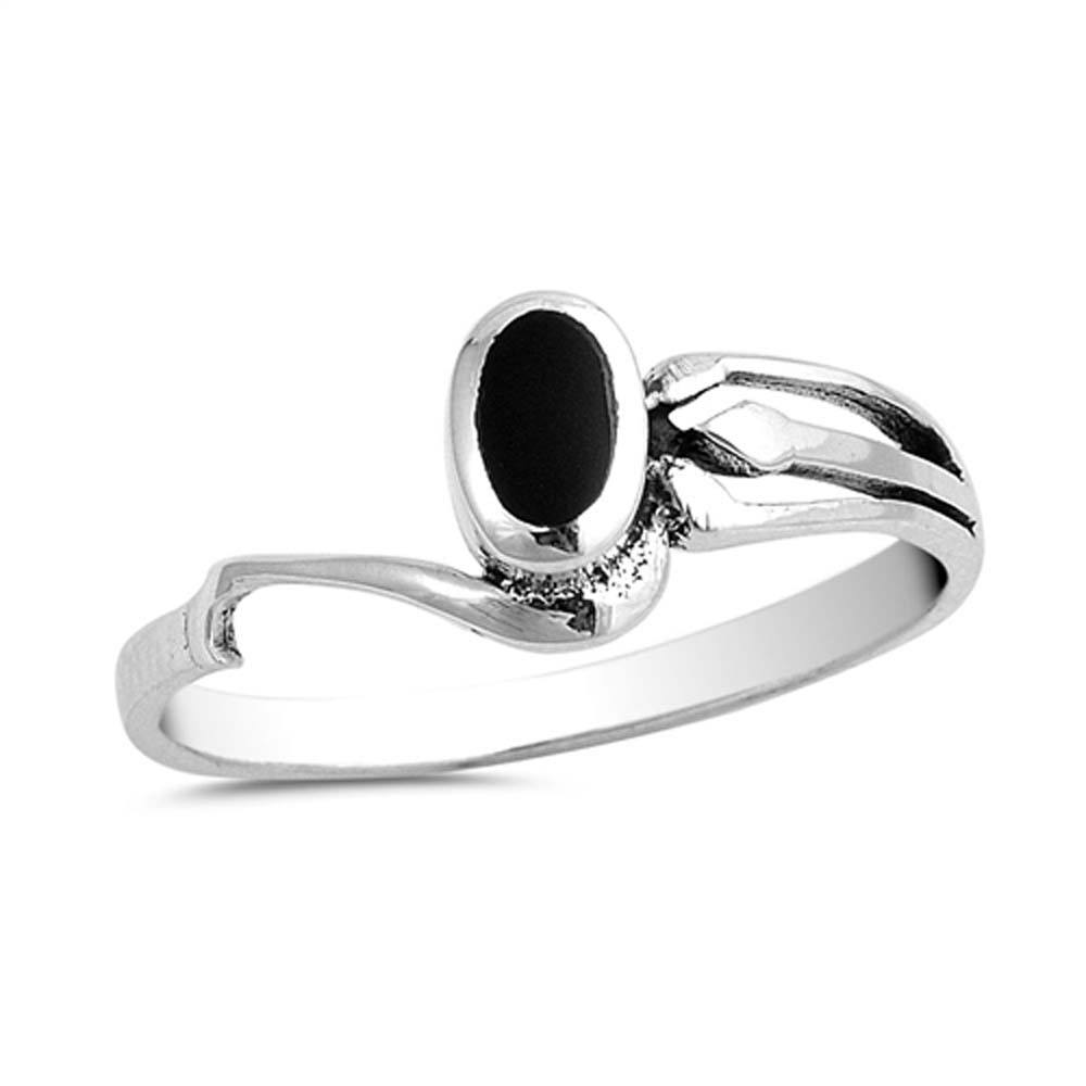 Sterling Silver With Black Onyx Cubic Zirconia Stone RingAnd Face Height 8mm