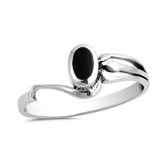 Sterling Silver With Black Onyx Cubic Zirconia Stone RingAnd Face Height 8mm