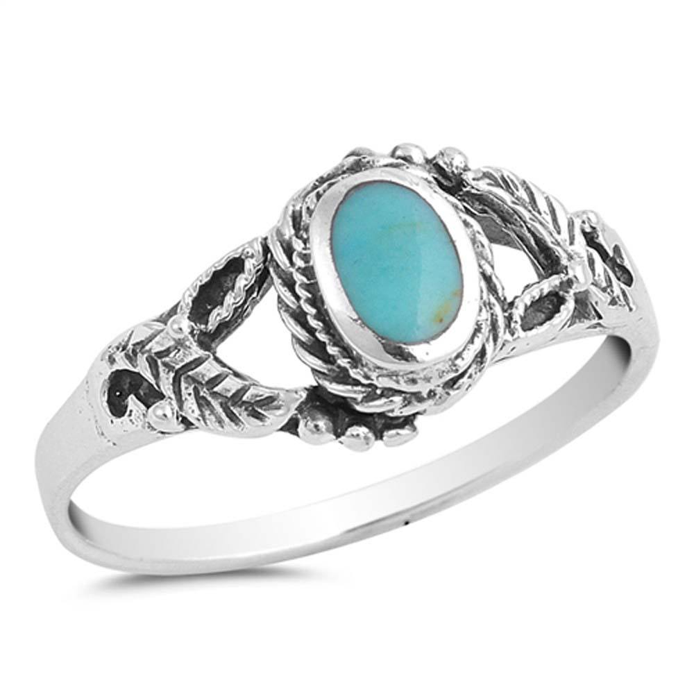 Sterling Silver With Stabilized Turquoise Cubic Zirconia Stone RingAnd Face Height 10mm