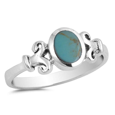 Sterling Silver With Stabilized Turquoise Cubic Zirconia Stone RingAnd Face Height 8mm