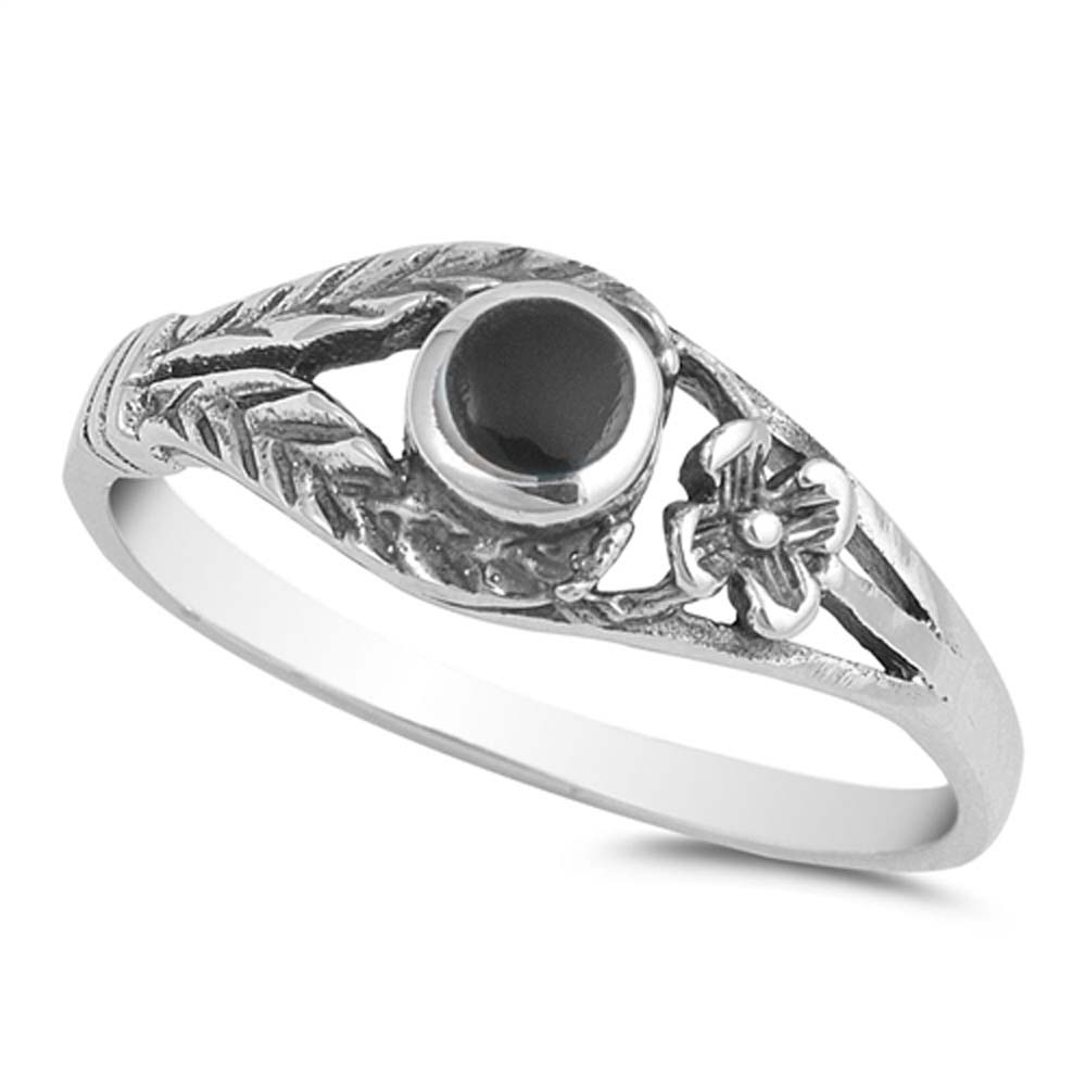 Sterling Silver With Black Onyx Cubic Zirconia Stone RingAnd Face Height 8mm