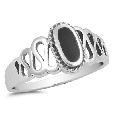 Sterling Silver With Black Onyx Cubic Zirconia Stone RingAnd Face Height 10mm