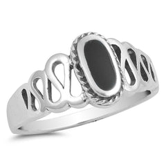 Sterling Silver With Black Onyx Cubic Zirconia Stone RingAnd Face Height 10mm