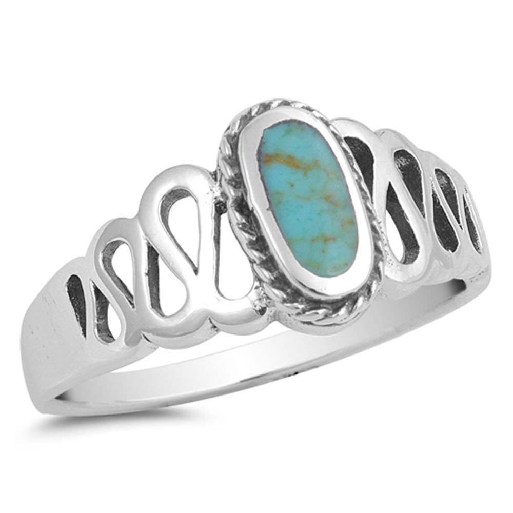 Sterling Silver With Stabilized Turquoise Cubic Zirconia Stone RingAnd Face Height 10mm
