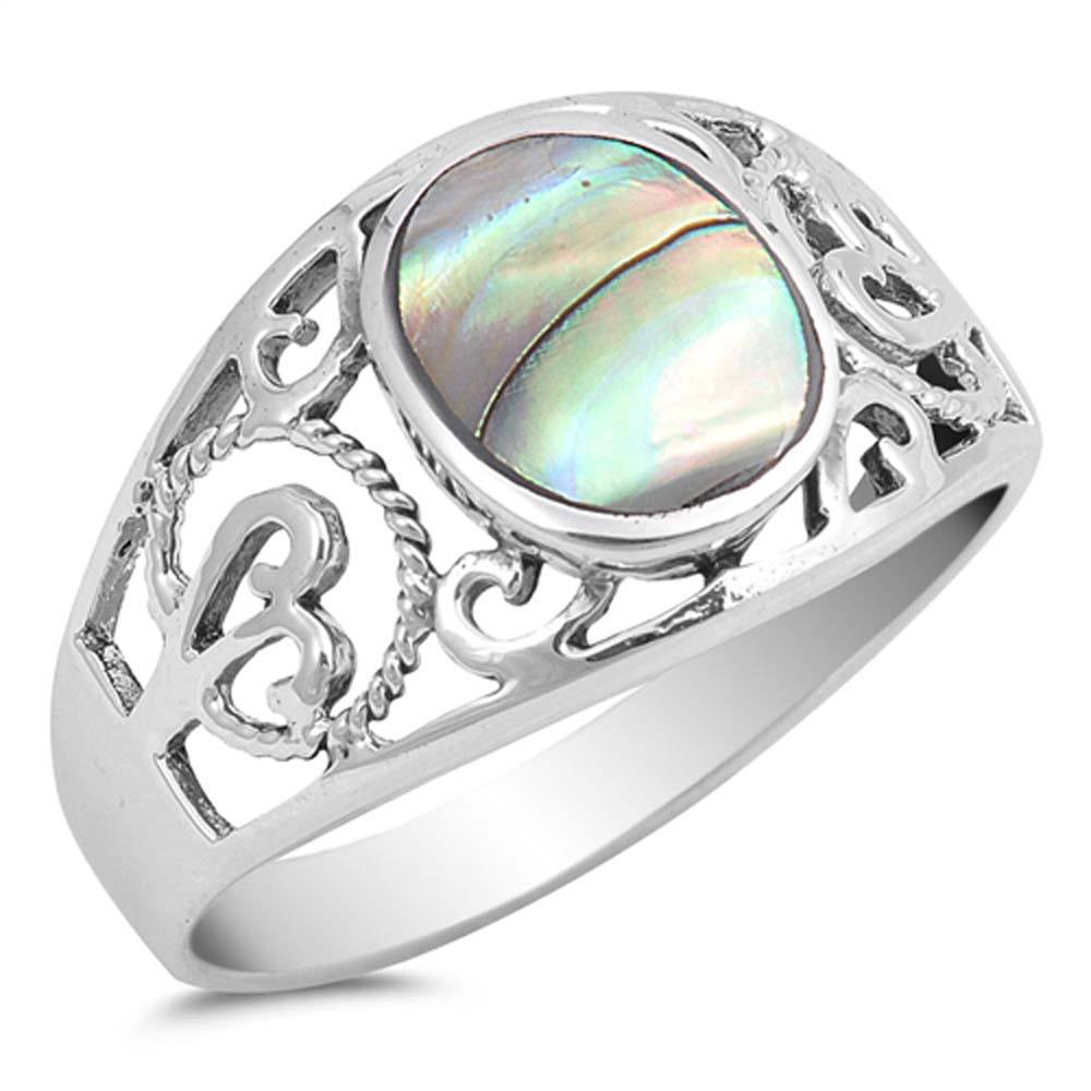 Sterling Silver With Abalone Cubic Zirconia Stone RingAnd Face Height 12mm