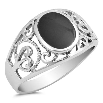 Sterling Silver With Black Onyx Cubic Zirconia Stone RingAnd Face Height 12mm