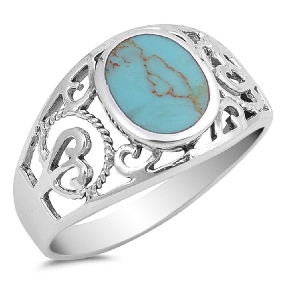 Sterling Silver With Stabilized Turquoise Cubic Zirconia Stone RingAnd Face Height 12mm