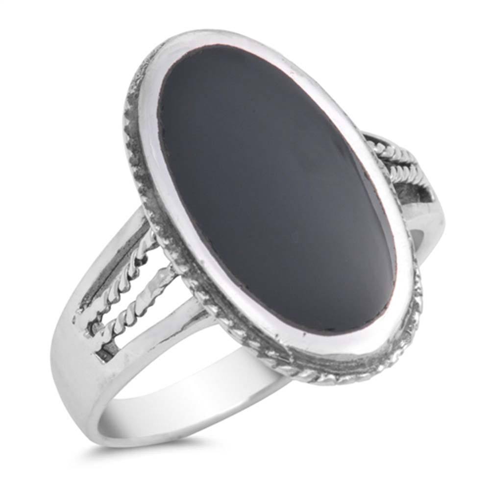 Sterling Silver With Black Onyx Cubic Zirconia Stone RingAnd Face Height 20mm