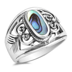Sterling Silver With Abalone Cubic Zirconia Stone RingAnd Face Height 17mm