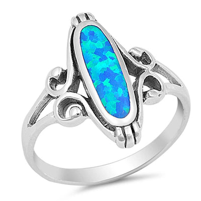 Sterling Silver With Blue Lab Opal Cubic Zirconia Stone RingAnd Face Height 18mm