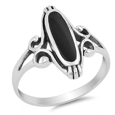 Sterling Silver With Black Onyx Cubic Zirconia Stone RingAnd Face Height 18mm