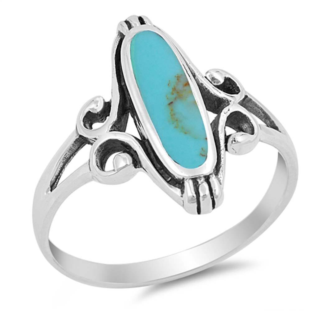 Sterling Silver With Stabilized Turquoise Cubic Zirconia Stone RingAnd Face Height 18mm