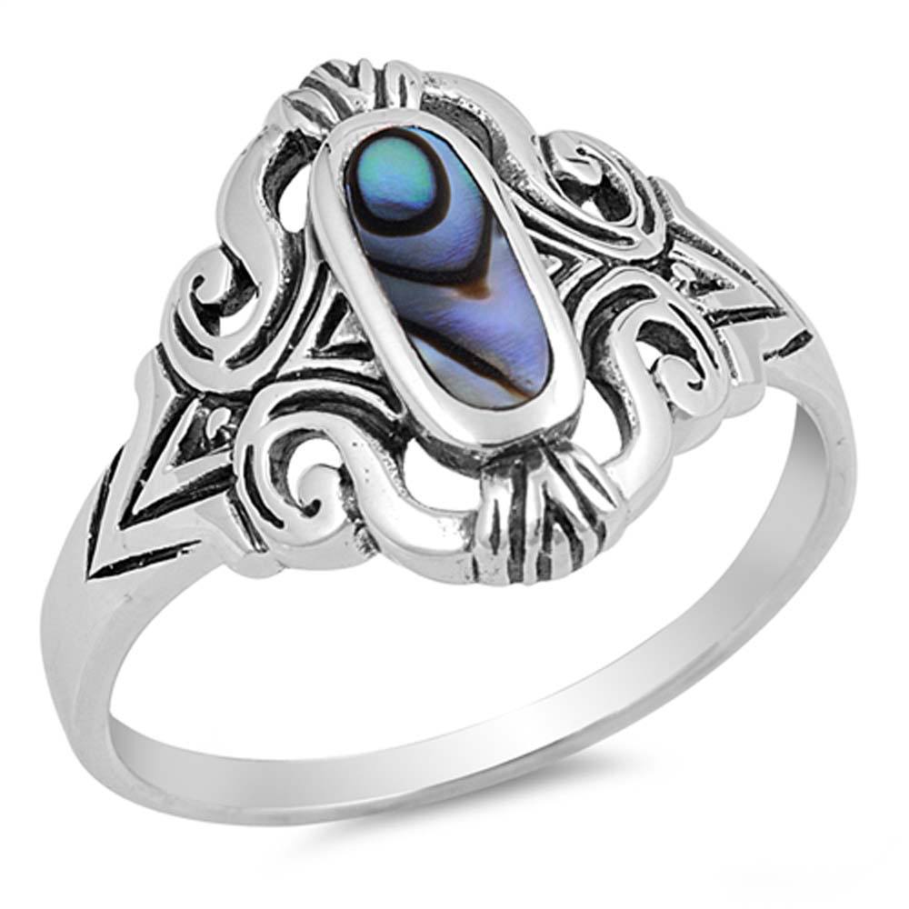 Sterling Silver With Abalone Cubic Zirconia Stone RingAnd Face Height 15mm