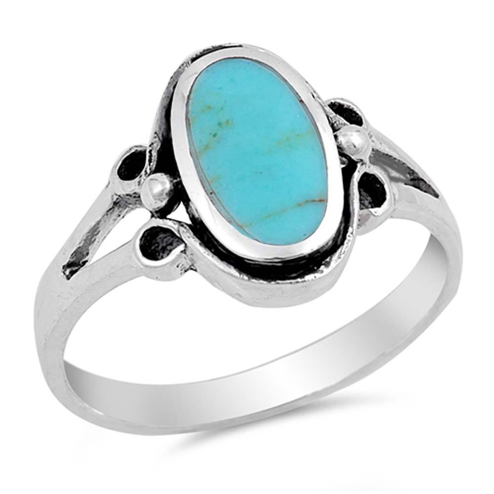 Sterling Silver With Stabilized Turquoise Cubic Zirconia Stone RingAnd Face Height 13mm