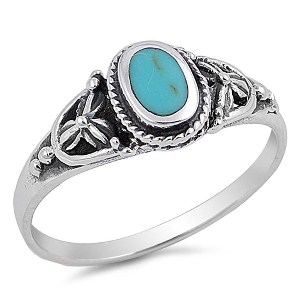Sterling Silver With Stabilized Turquoise Cubic Zirconia Stone RingAnd Face Height 8mm
