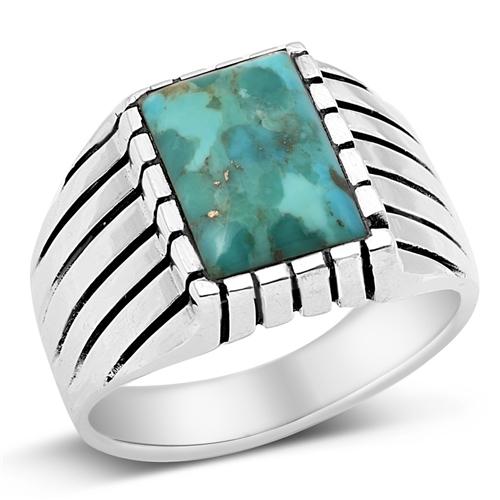 Sterling Silver Oxidized Genuine Turquoise Stone Ring-15.5mm