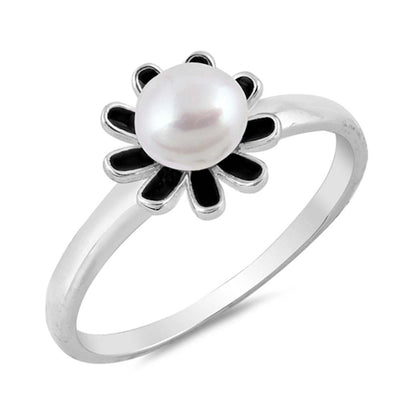 Sterling Silver With Freshwater Pearl Cubic Zirconia Stone RingAnd Face Height 9mm