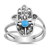 Sterling Silver With Stabilized Turquoise Cubic Zirconia Stone RingAnd Face Height 18mm