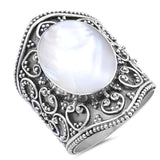 Sterling Silver Pearl Bali Design Ring with Stone And Face Height 12mm