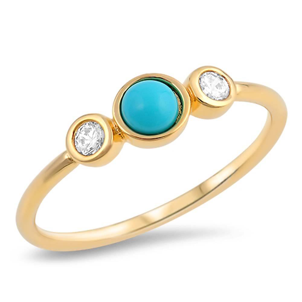 Sterling Silver With Stabilized Turquoise Cubic Zirconia Stone RingAnd Face Height 5mm