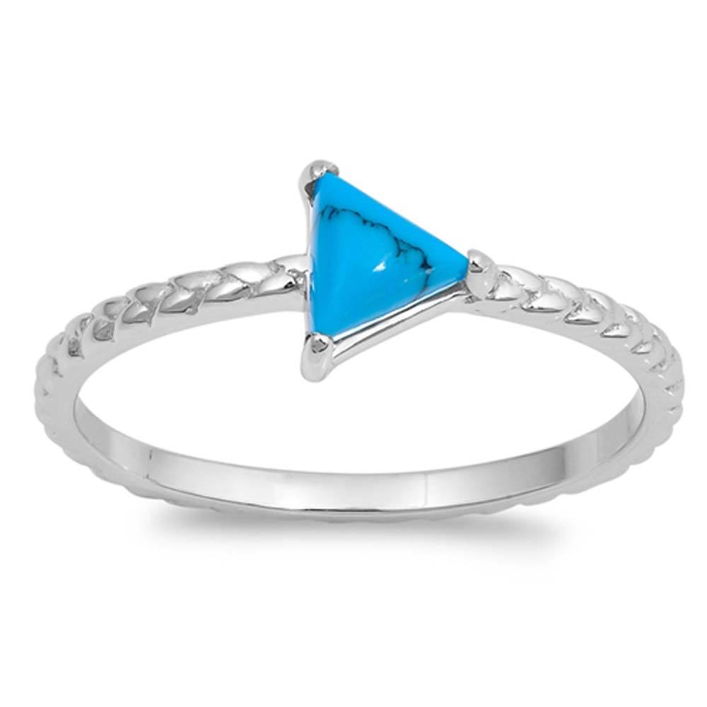 Sterling Silver With Simulated Turquoise Cubic Zirconia Stone RingAnd Face Height 7mm