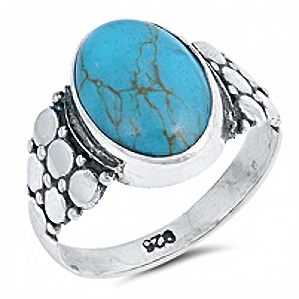Sterling Silver With Stabilized Turquoise Cubic Zirconia Stone RingAnd Face Height 15mm