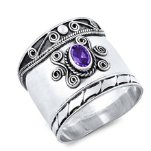 Load image into Gallery viewer, Sterling Silver With Amethyst Cubic Zirconia Stone RingAnd Face Height 20mm