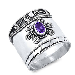Sterling Silver With Amethyst Cubic Zirconia Stone RingAnd Face Height 20mm