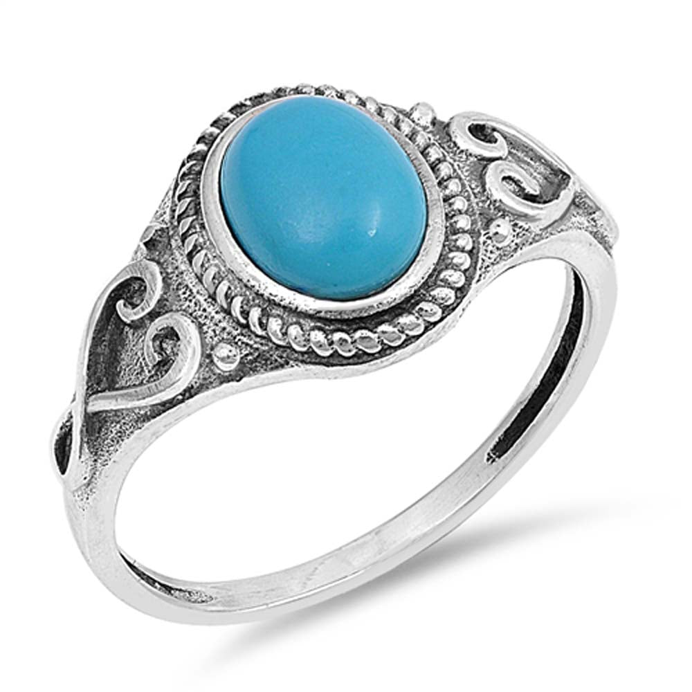 Sterling Silver Oval Stabilized Turquoise Stone Ring