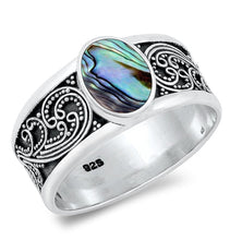 Load image into Gallery viewer, Sterling Silver Oxidized Bali Abalone Stone Ring