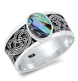 Sterling Silver Oxidized Bali Abalone Stone Ring