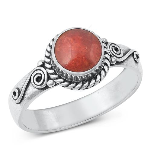 Sterling Silver Red Coral Stone Ring