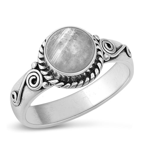 Sterling Silver Round Moon Stone Ring