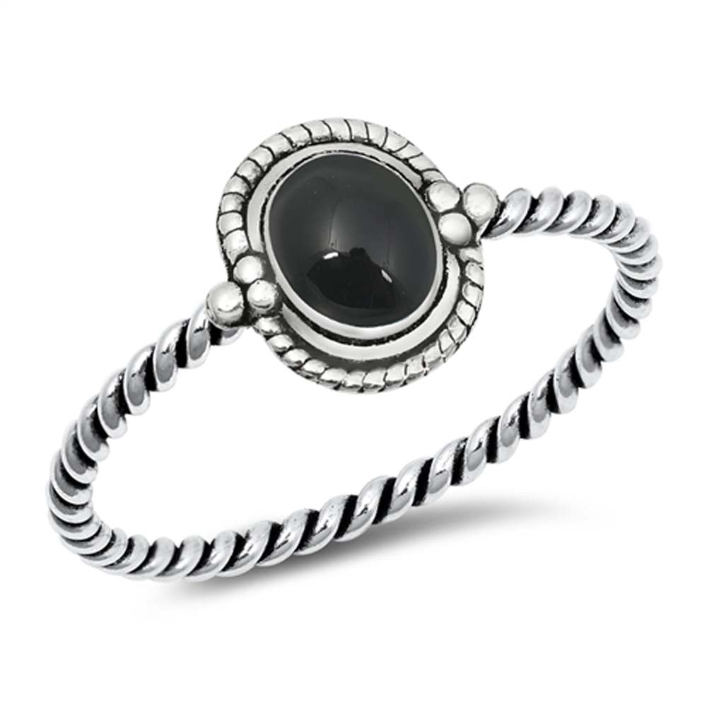 Sterling Silver Oxidized Oval With Black Onyx Stone Ring