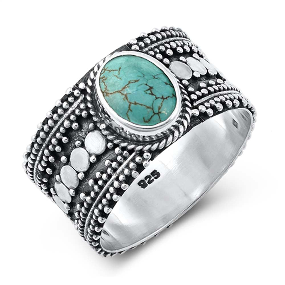 Sterling Silver Oxidized Genuine Natural Turquoise Stone Ring