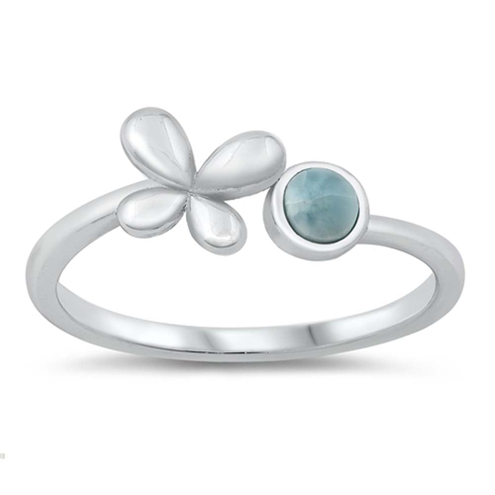 Sterling Silver Butterfly With Genuine Larimar Stone Ring