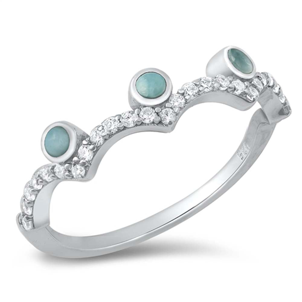 Sterling Silver Crown With Genuine Larimar Stone Ring
