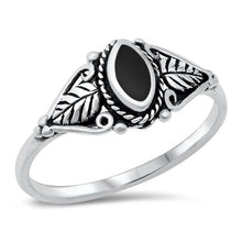 Load image into Gallery viewer, Sterling Silver Black Agate Stone Ring